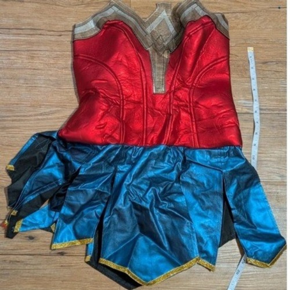 Rubies Wonder Woman Costume Women Red Blue Metallic Dress Gauntlets Tiara Set